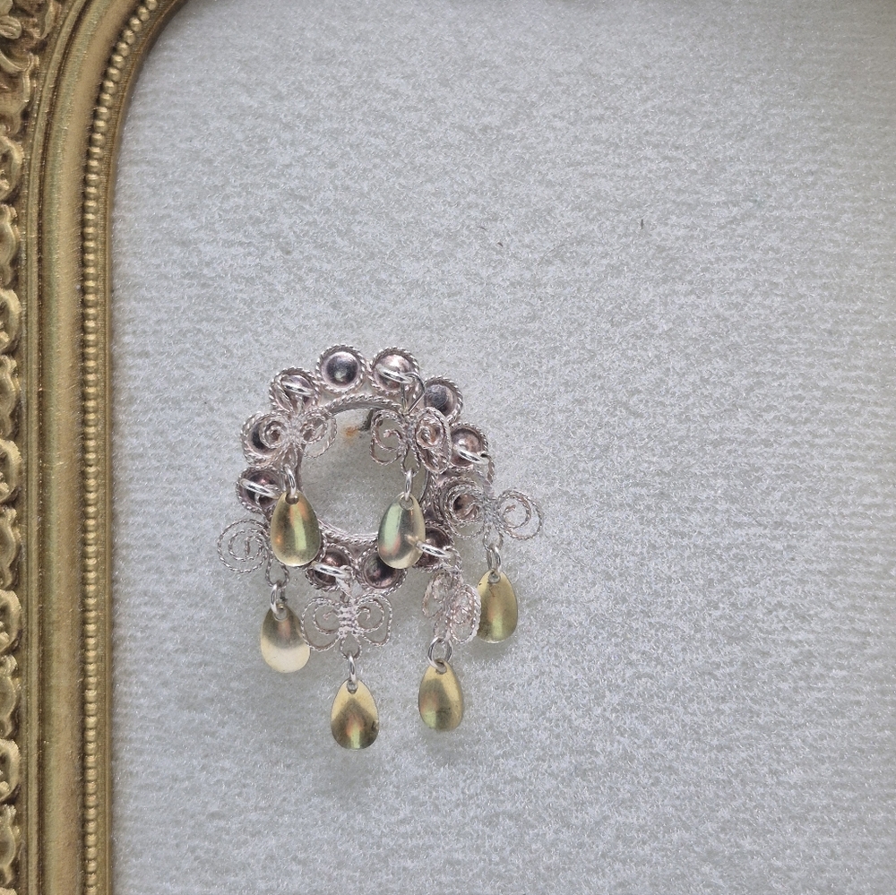 Elegant Sterling Silver and Gold Vermeil Drops Brooch. Norwegian.  See Photos